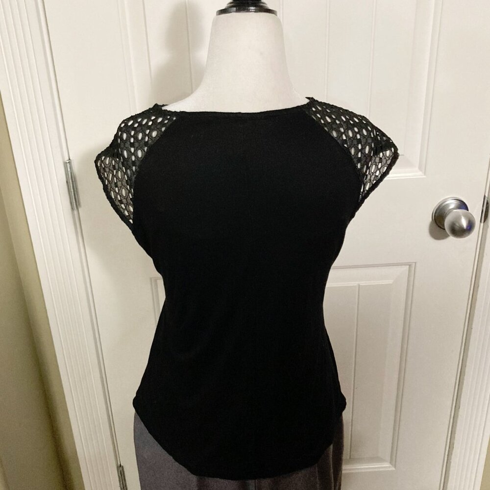 H&M Black geometric lace adorned black short-sleeve top ~ Goth XS SMALL shirt - Picture 12 of 12